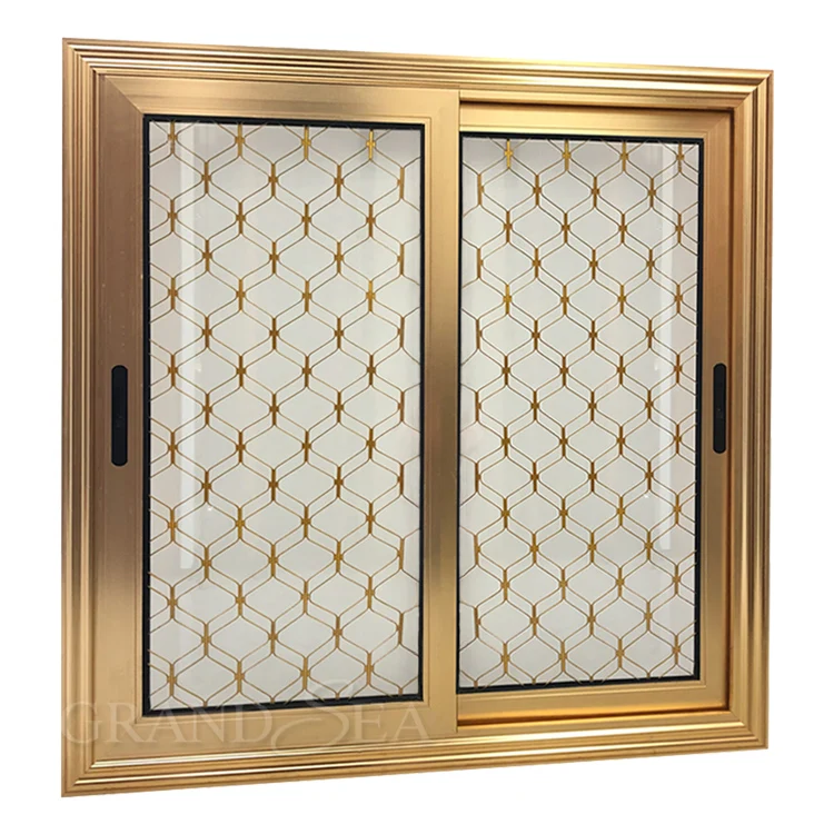 Luxury Gold Color Frame Aluminum Mesh Sliding Glass Window