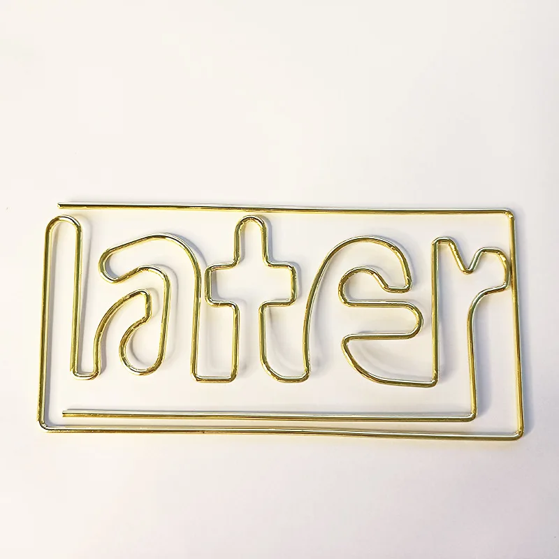 Customized Gold Metal Paper Clip in Letter later Design Big Size Office Decoration Bookmark Shape clips