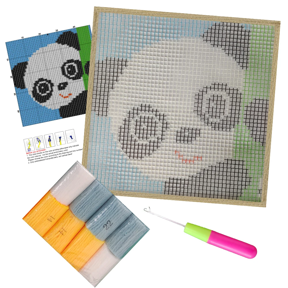 Hot Selling 12 Inches Panda Latch Hook Rug Kits with Pre-Printed Pattern for  Kids