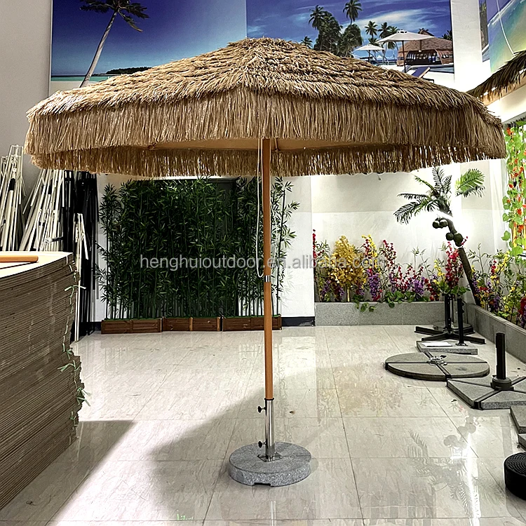 Custom Natural Color parasol Outdoor Palm Thatch Roof Hawaii Pp Straw Grass Tiki Hula Sun Beach Parasols Thatched Umbrellas