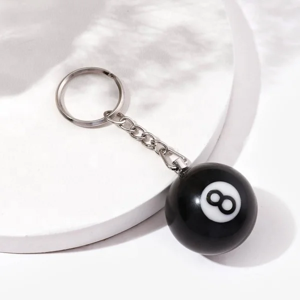 Fashion Simulation Resin 2.5cm Mini Magic Billiard Black 8 Ball Keychain for Gift