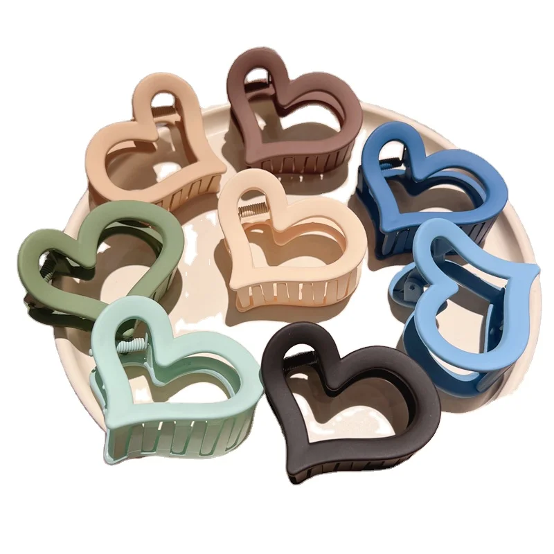 Korean Matte Pastel Plastic Hair Clip Claw Women Hollow Acrylic Trendy Heart Hair Claw Clips