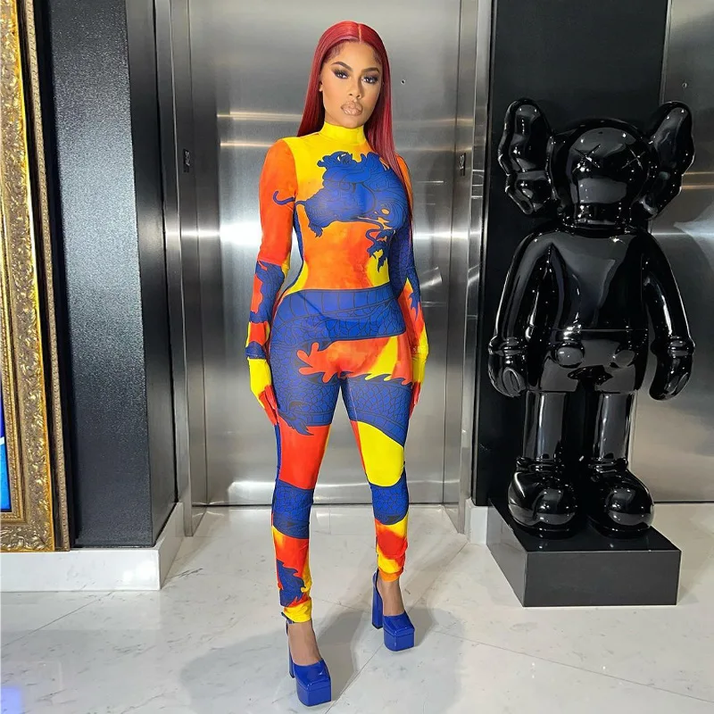 Fashion Printed Bodycon Rompers Jumpsuits Women Clothing Sexy One Piece Jumpsuits for Women 2023
