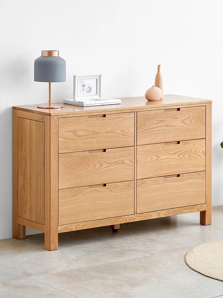 Nordic vintage furniture sale storage 6 drawer dresser solid wood oak chest of drawers for bedroom