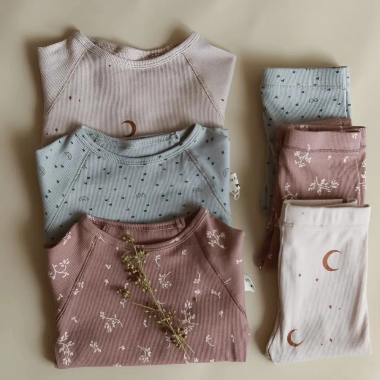 Paleo OEM Child 2 Piece Sets Little Kids Winter Home Baby Clothes Set Super Soft Cotton Ribbed Toddler Boy Girls Clothing Sets