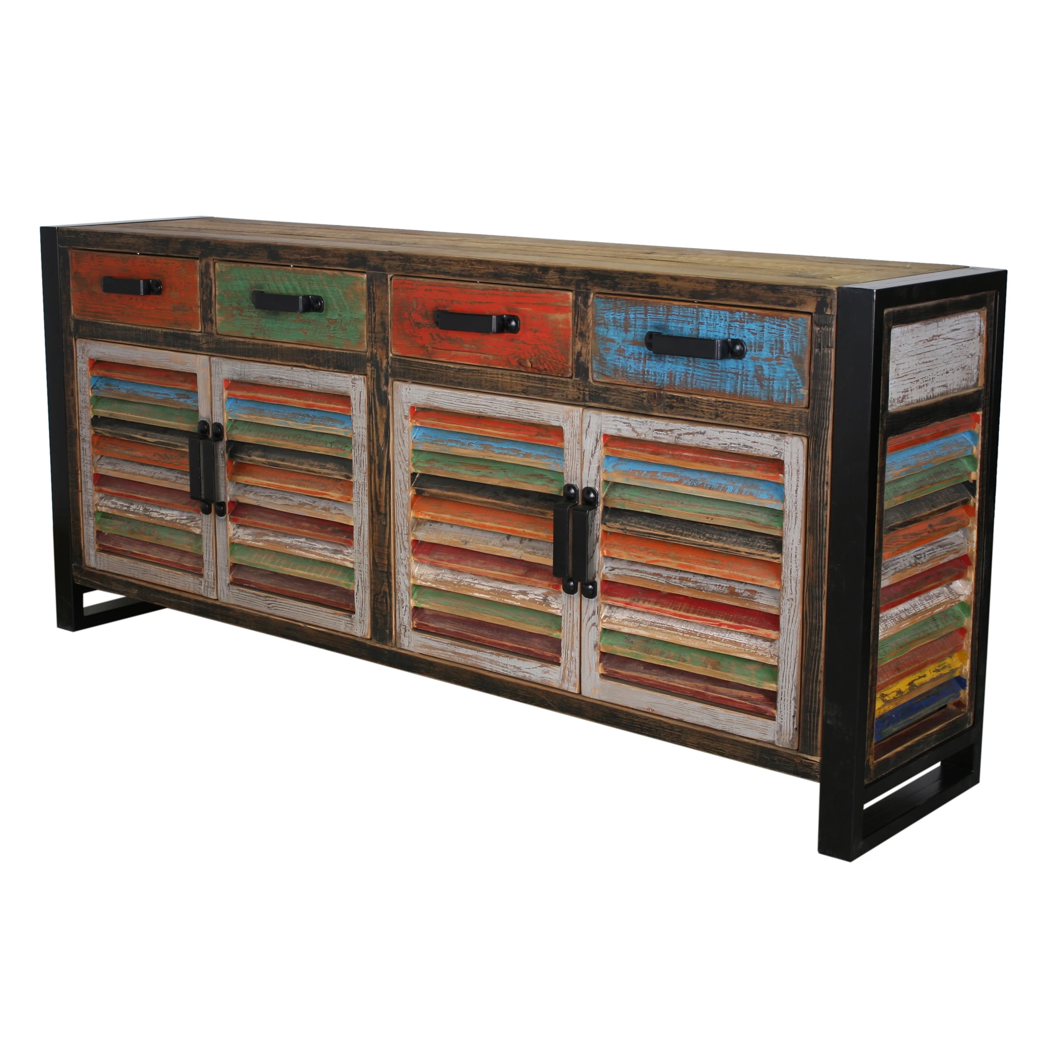 
Chinese antique supplier distressed paint pastoral style solid wood glossy paint decorative storage sideboard with drawers 