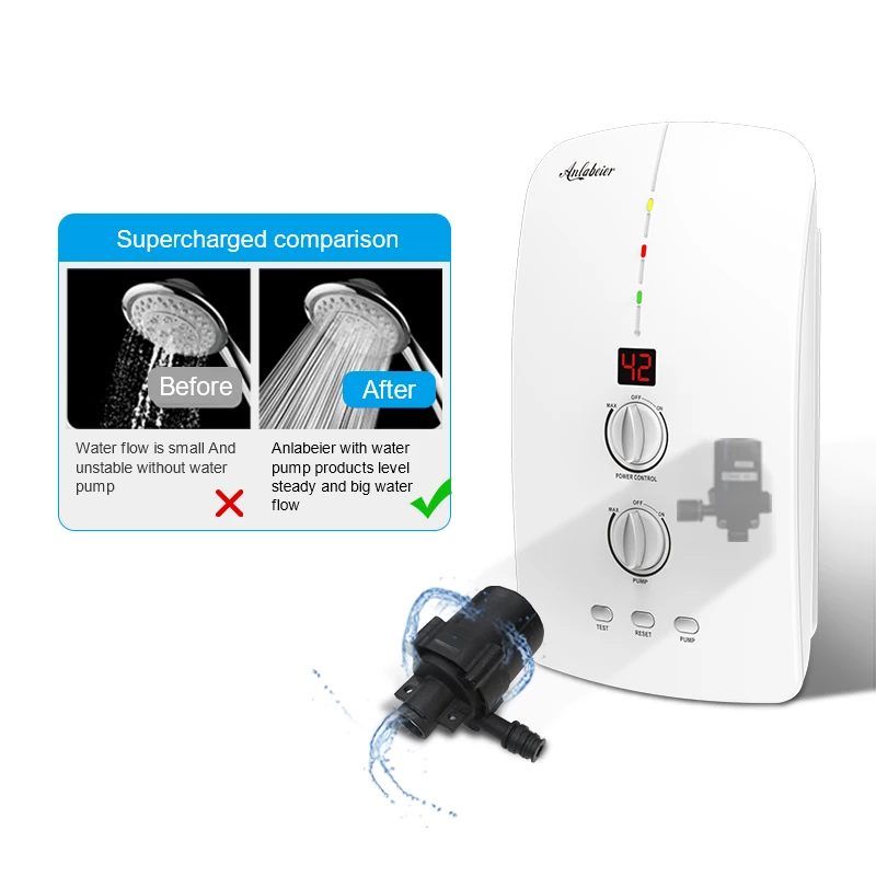 New design CE RoSH 220V-240V hot shower instant/tankless electric water heater with booster pump