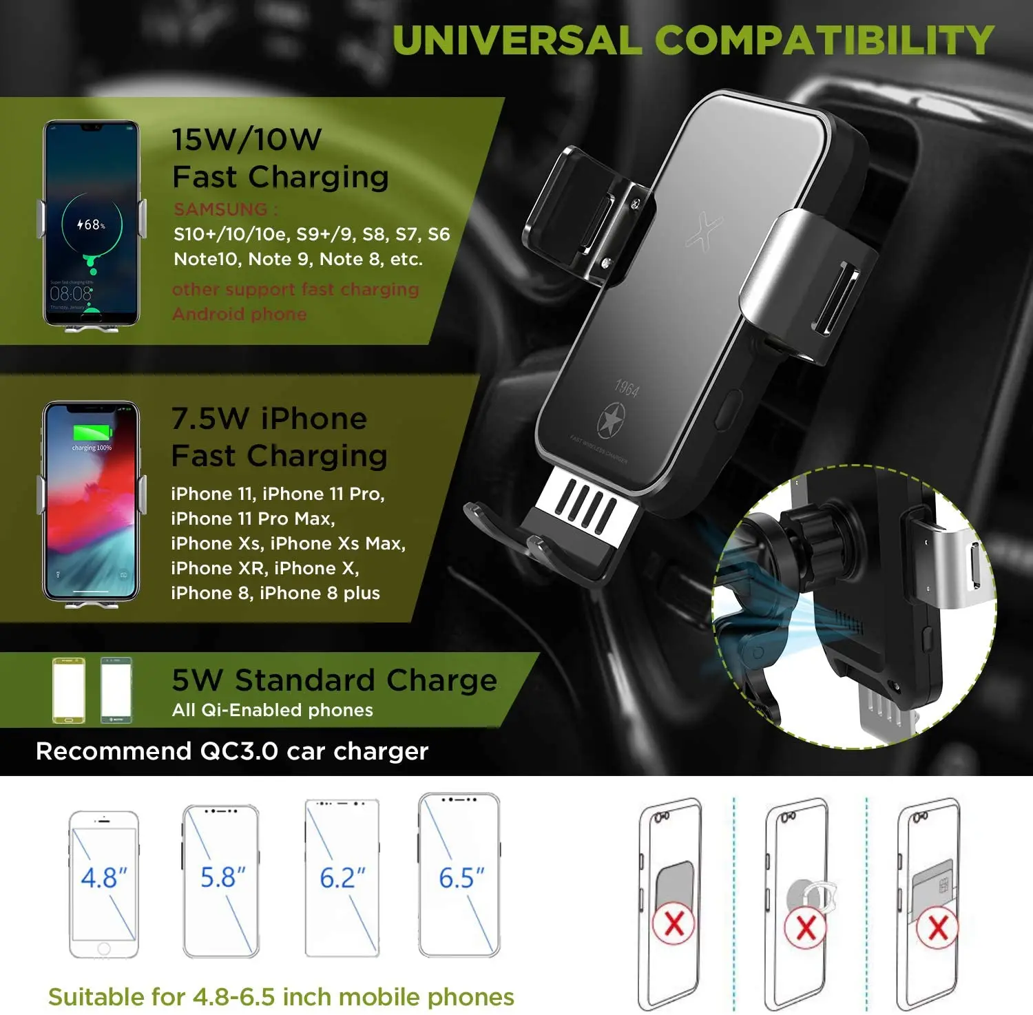 Most Sell Products 15W Automatic Telephone Holder Car Mobile Phone Holders with Wireless Charging