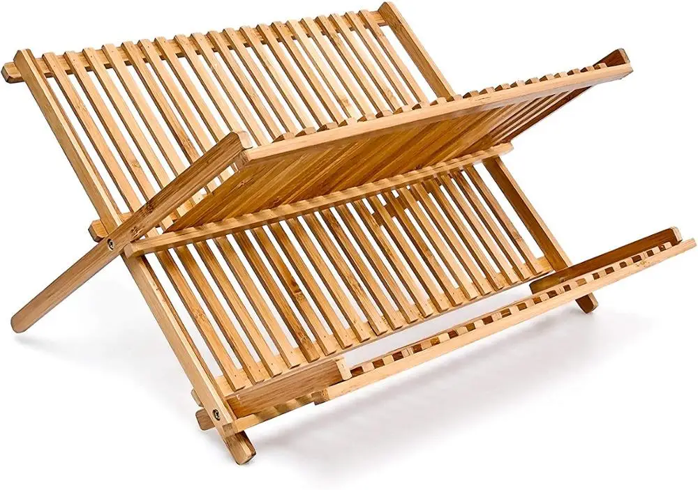 100% Бамбуковая кухонная Двухуровневая Складная Сушилка для посуды сушилка для посуды