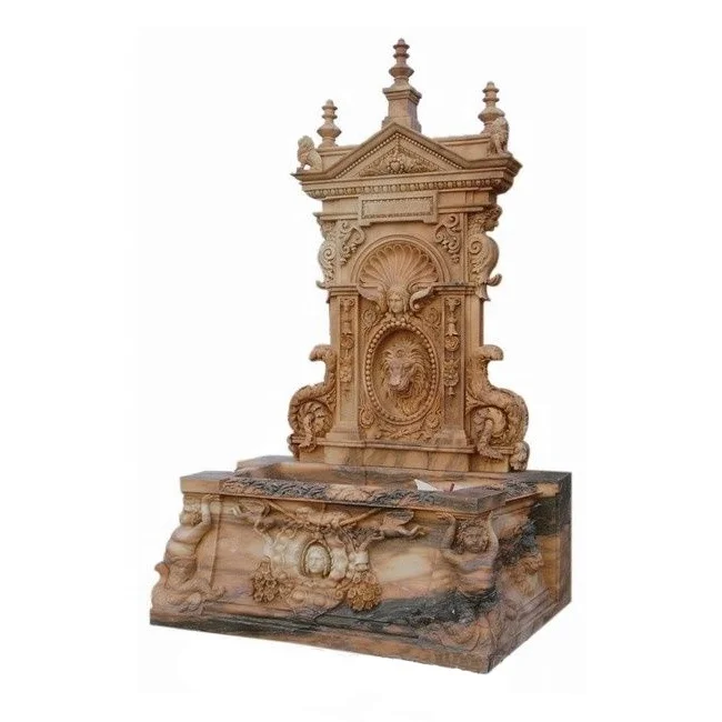 Roman style antique stone garden water fountain hand carved limestone man head wall fountain