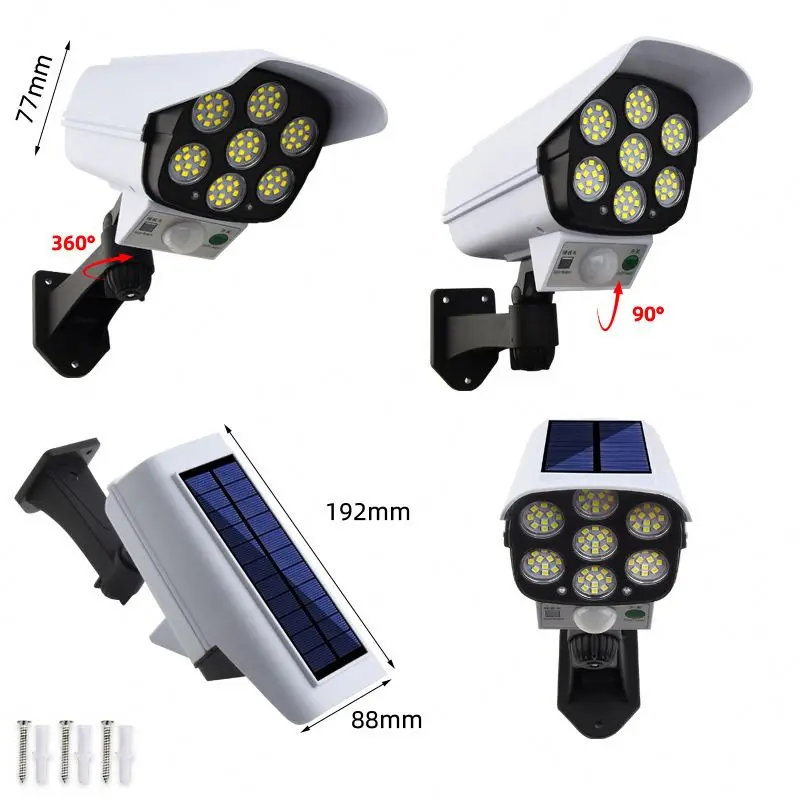 Wholesale price Security dummy cctv3 Modes 77 SMD 2400 mAh solar decorative wall lights