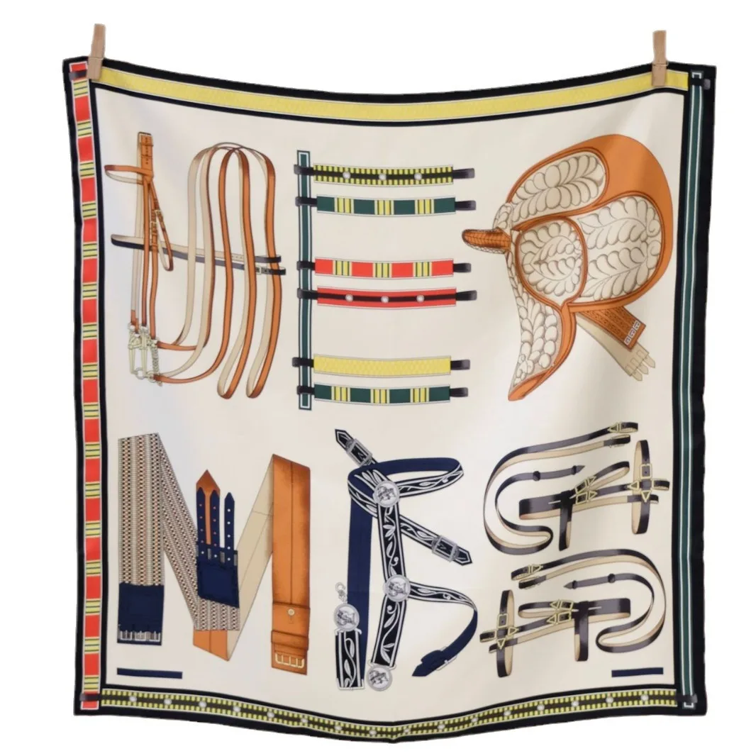 2024 New Printing Twill Women Ladies Scarves Head Wrap Square Satin Silk Scarf Belt Silk scarf