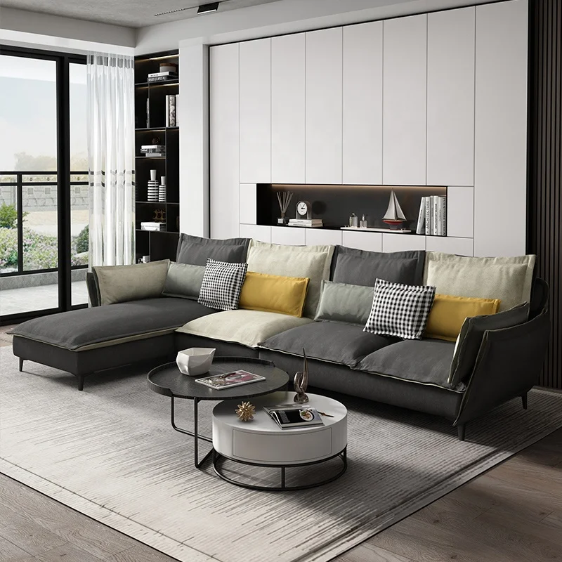 Hot Sale Modern corner Sofa Nordic Italy style soft cushion Sectional L shape Fabric Sofa with black steel legs