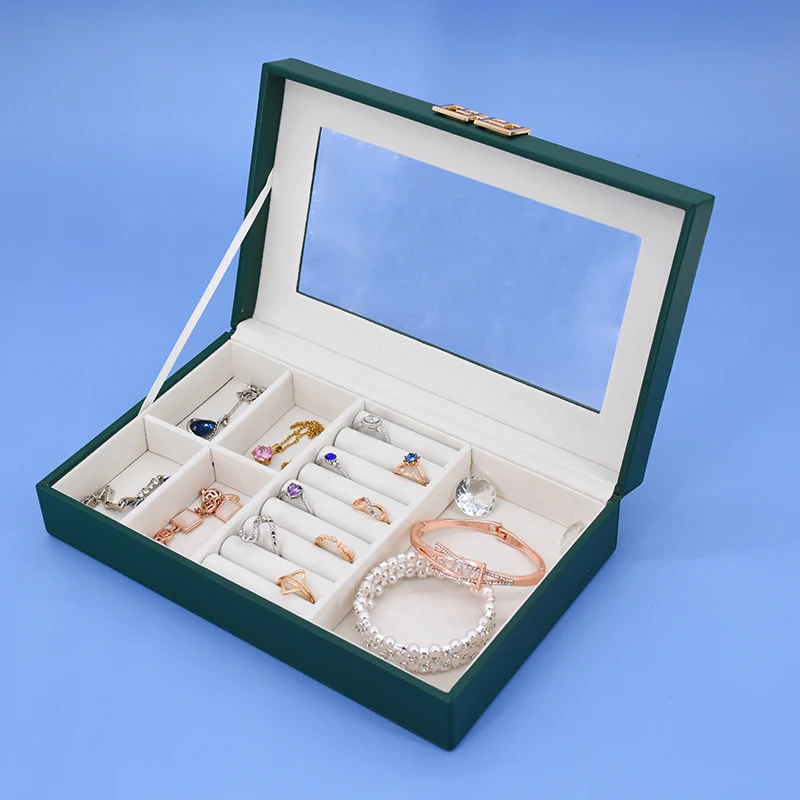 Customized Velvet Covered Foldable Storage Jewelry Window Box Transparent Top Glass Container Glass Jewelry Box