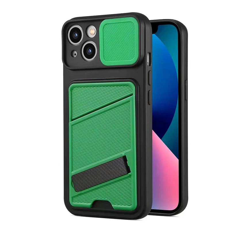 2022 Mobile Phone Accessories Protect case for iPhone 13 12 11 PRO Slide Camera Cover Phone Case with Card Holder Kickstand