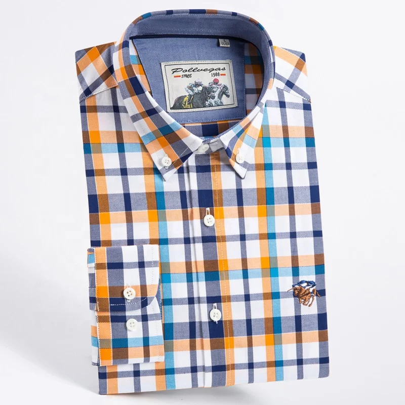 
Dress Shirt Designs for Men Long Sleeve Hot Selling Check Latest Formal Dress Shirts Full 100% Cotton Plus Size Square Collar 