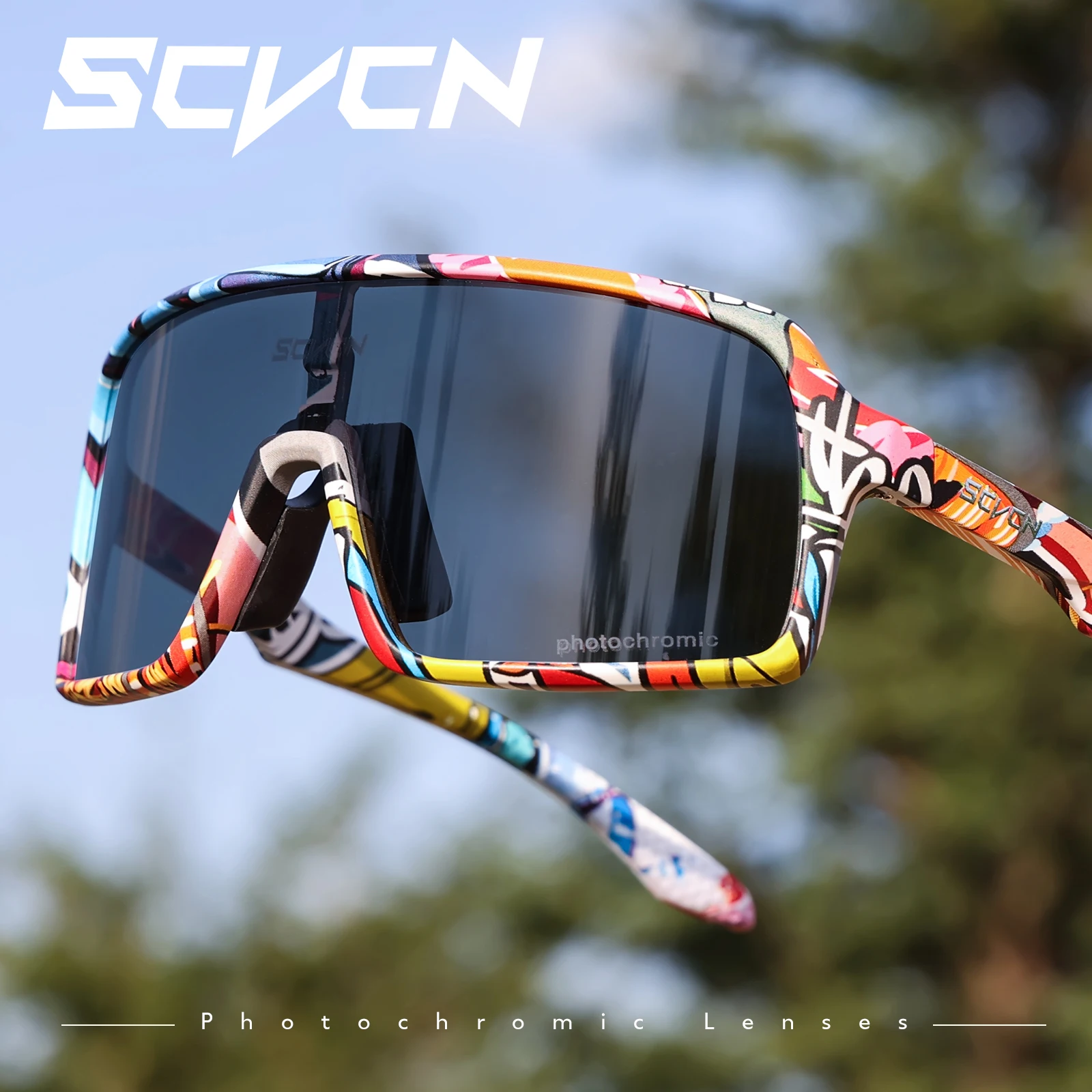 SCVCN Oversize Lens Big View Outdoor Indoor Mountain Bike Photochromic HD Sunglasses TR90 Liftstyle Cycling Sports Eyewear