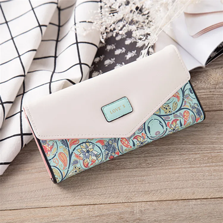 
Women Embroidered Envelope Wallets Pu Leather Zipper Clasp Clutch Wallet 