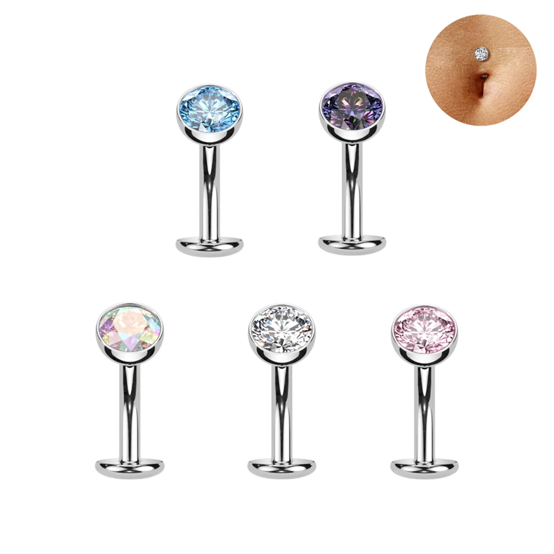 Calendo Implant Grade Titanium Navel Rings Cubic Zirconia Navel Rings Internally Threaded Titanium Belly Button Piercing Jewelry