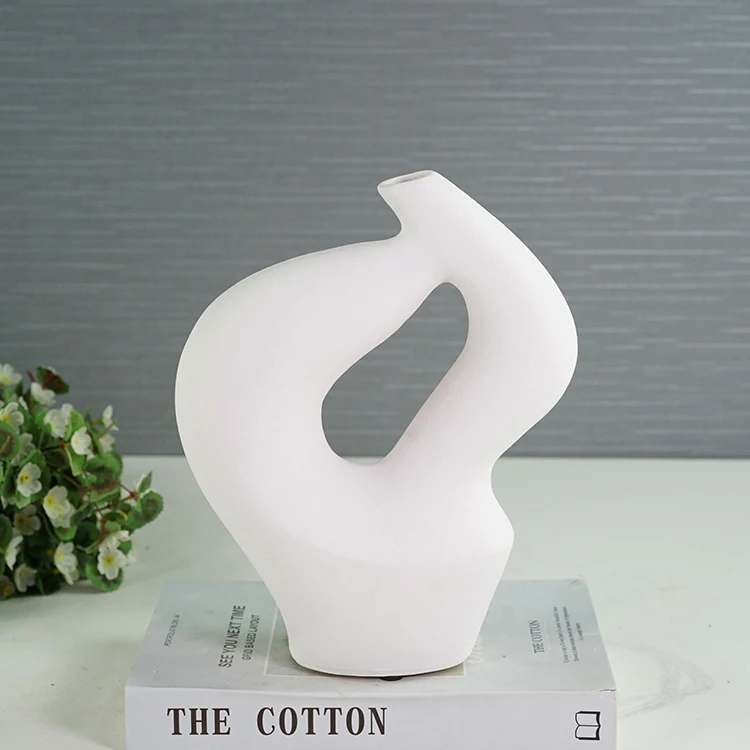 Rough finished modern nordic art irregular home decorative tabletop crafts matte white small vase ornaments ceramic home decor