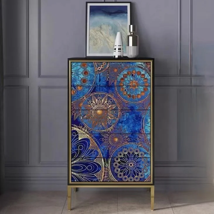 Italian solid wood six bucket cabinet bedroom living room storage cabinet painted table side storage cabinet