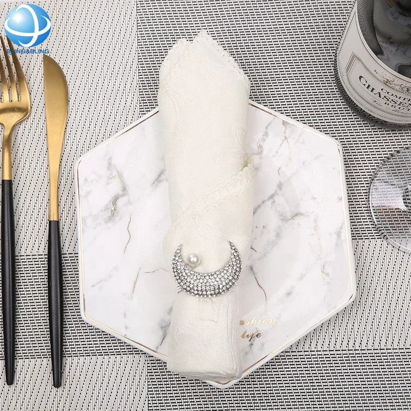 Custom silver pearl moon serviette napkin rings for wedding new year family party