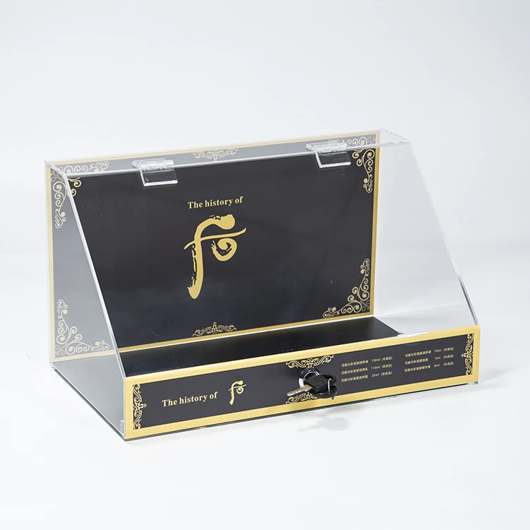 Custom Display Stand Rack Retail Store Exhibition Advertising Lucite Acrylic Counter Display Rack with Lock Silk Logo