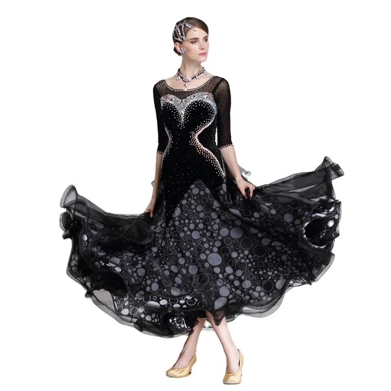 B-15149 Ballroom Dance Dress Standard Skirt Competition Dress Costumes Performing Dress Customize New Arrival Adult Black Color