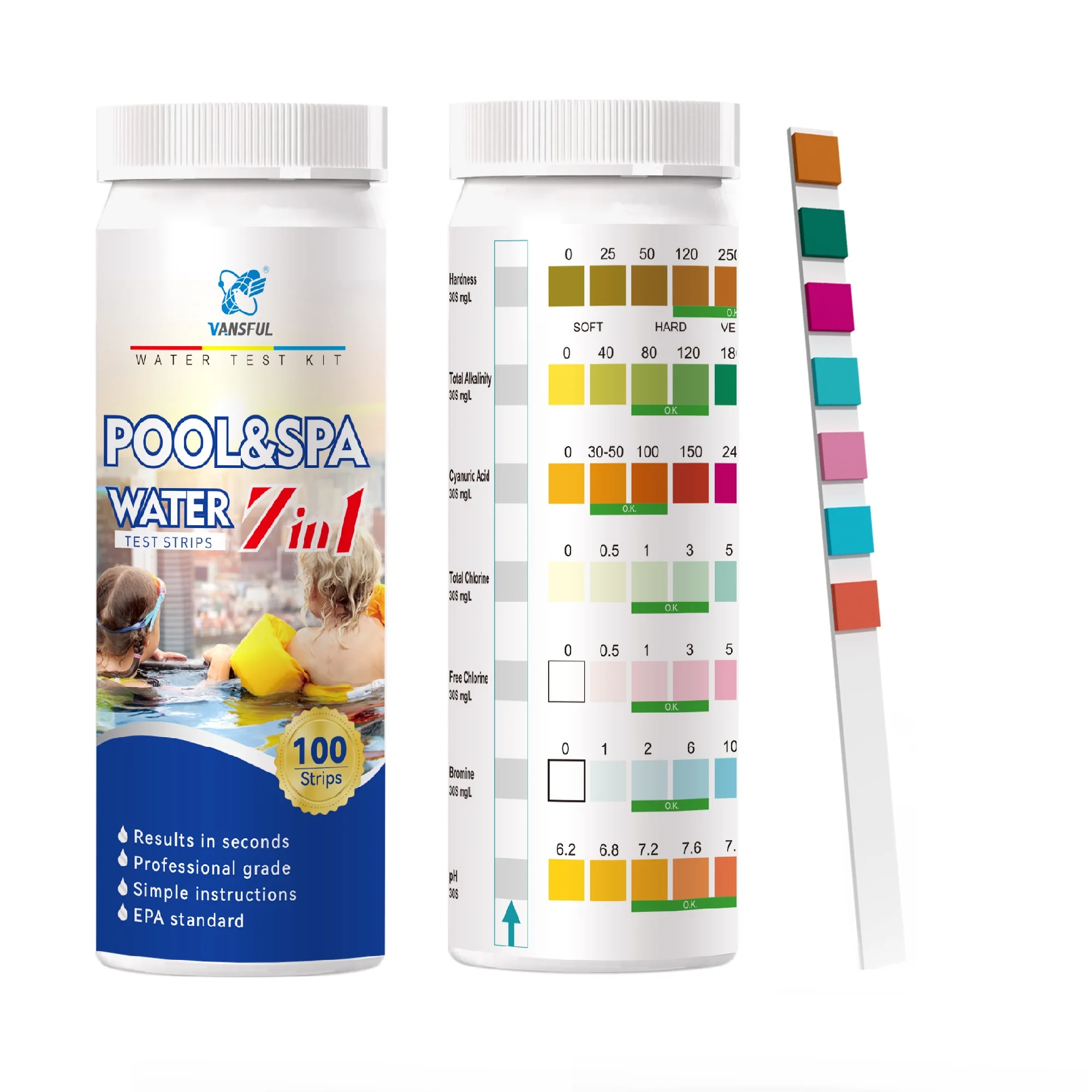 W-7 swimming pool total free chlorine Total chlorine pool water test strips