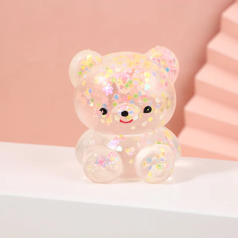 Cute bear maltose TPR Pinch happy Stress Toy Squishy slow rebound gold powder sequin decompression fidget squeeze toy