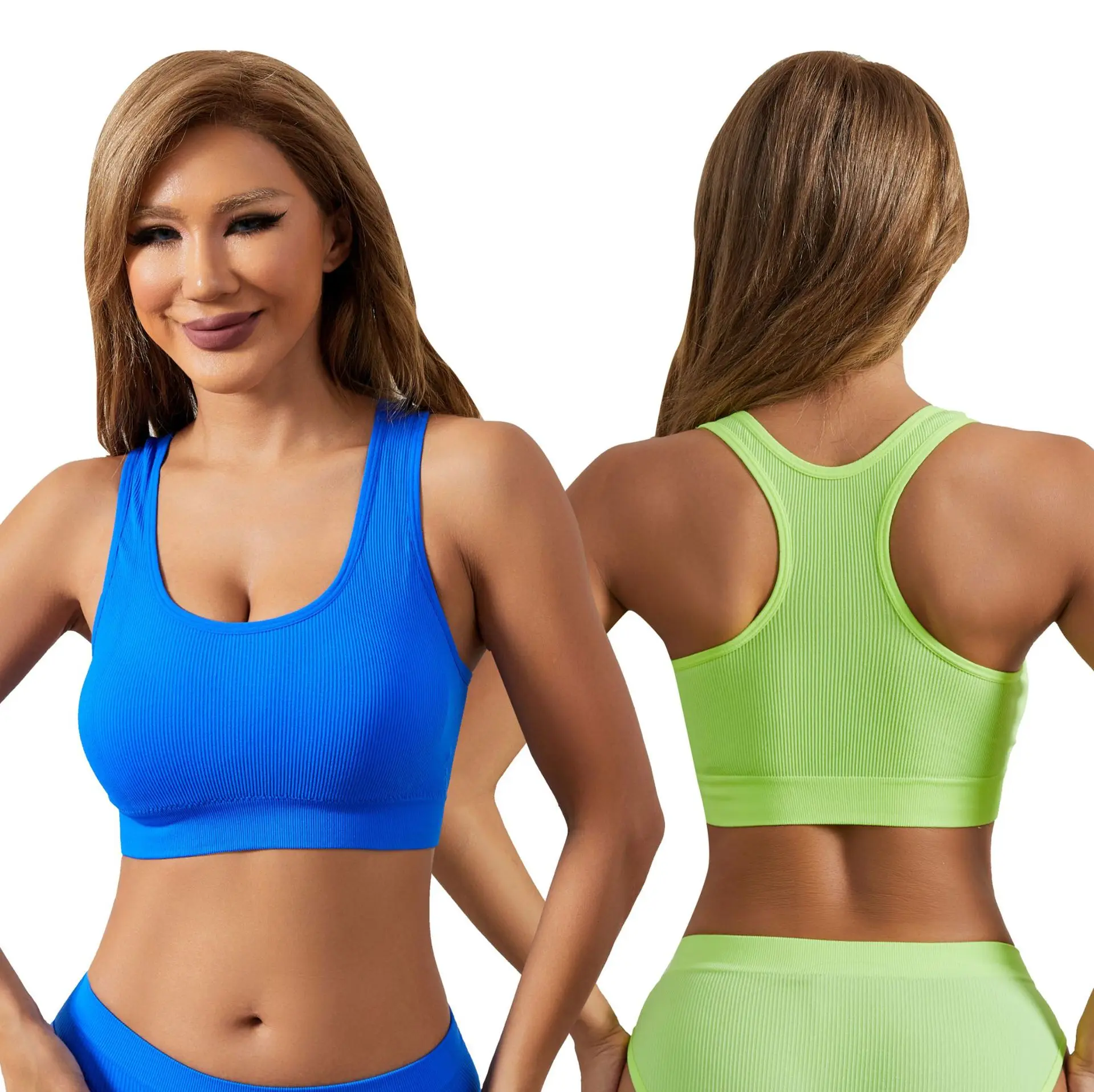 High quality seamless knit short union yarn thread sport beauty back running fitness yoga underwear vest bra for women