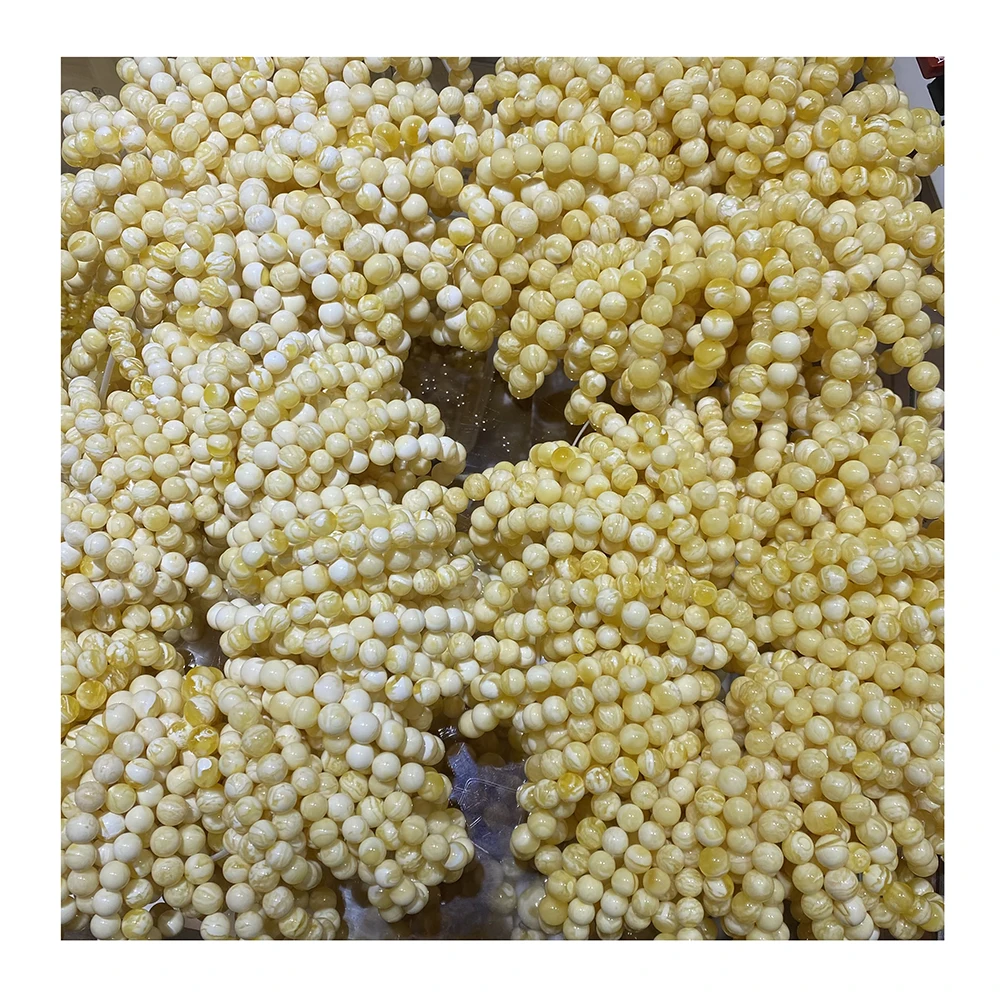 Natural Russian high-quality tiger skin white opaque amber beads with a diameter of 10-14mm
