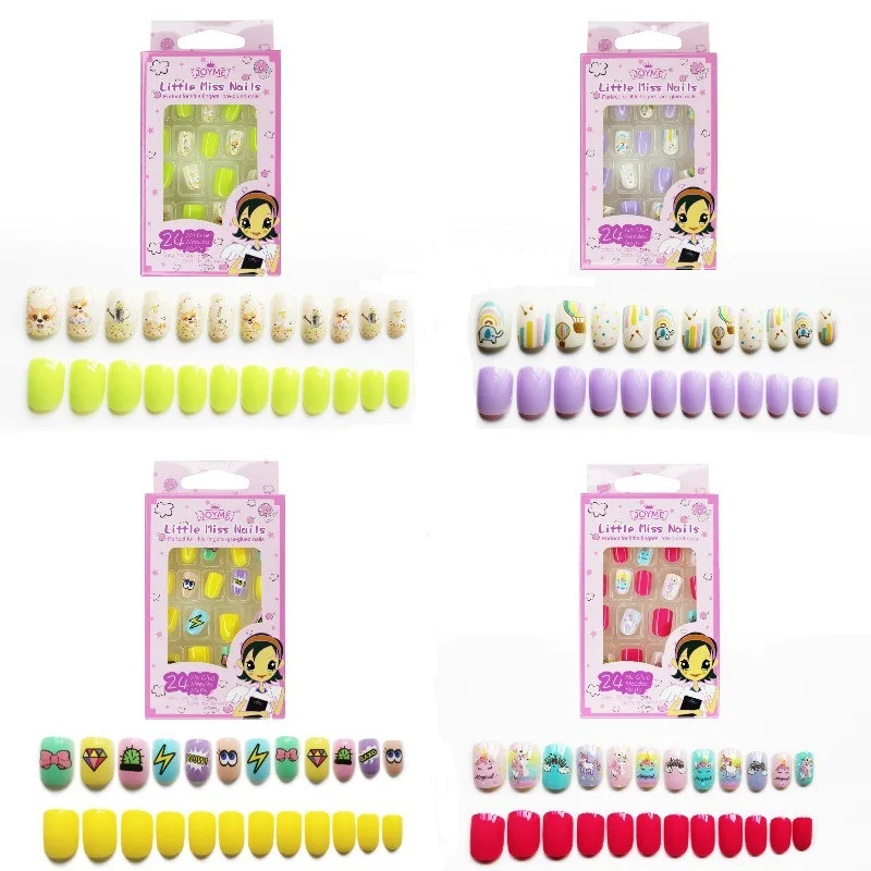 24 шт./кор. высокое качество нажмите на бесплатные diy накладные ногти для ног с украшения детей полное покрытие рисунком героев из мультфильма; Накладные