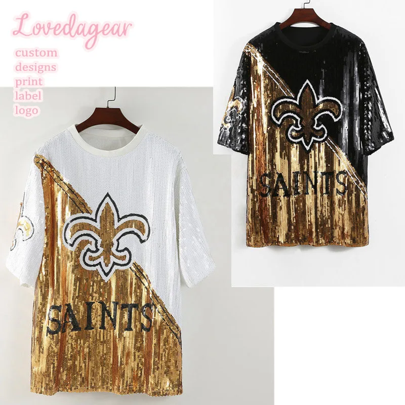 Custom Fashion Summer Fun Women Party Mardi Gras Sequin Game Day Jersey Apparel Top Shirt Dress