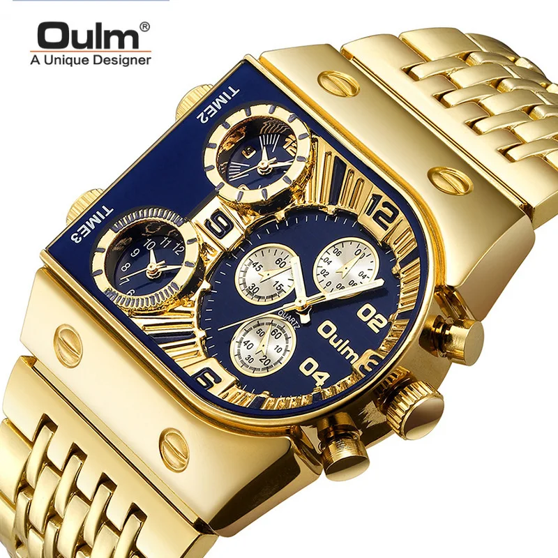 Oulm Ht9315 Relojes De Acero Luxus Gold Militar Hochwertige Quartz Uhr Herren Jam Tangan Vintage Anti Air
