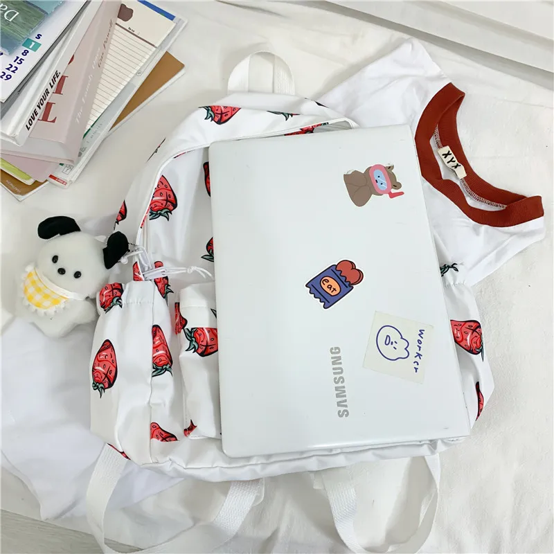 Custom Large Capacity Backpack Strawberry Print Girl Student Shoulder Bag High Quality School Bags