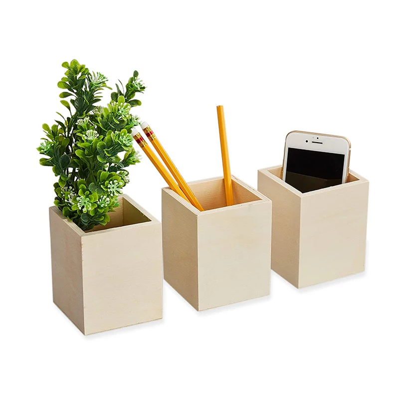 Unfinished Wooden Pencil Holder Stationery Organizer handmade crafts Pen Pot desktop organizer