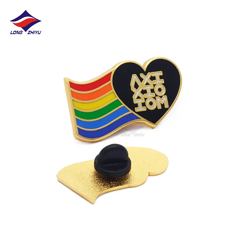 Longzhiyu Custom Heart Metal Pins with Personalized Logo Hard Enamel Lapel Pin Badges Rainbow Metal Crafts for Gifts