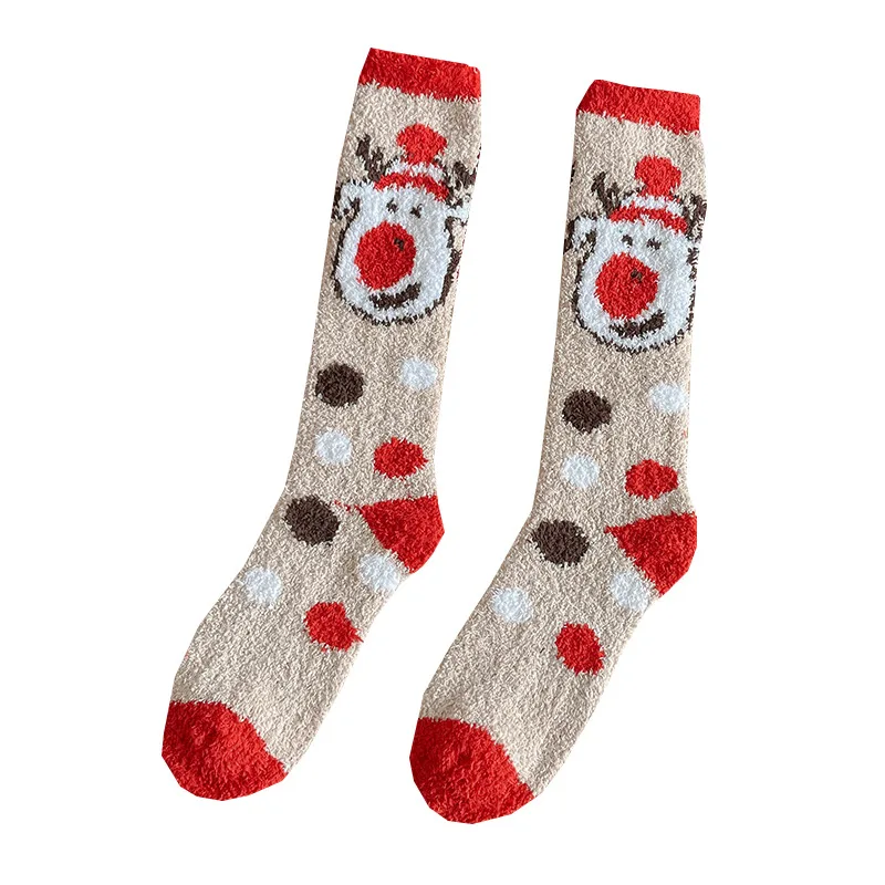 Winter warm women calf socks coral velvet sleeping stockings Christmas gift socks