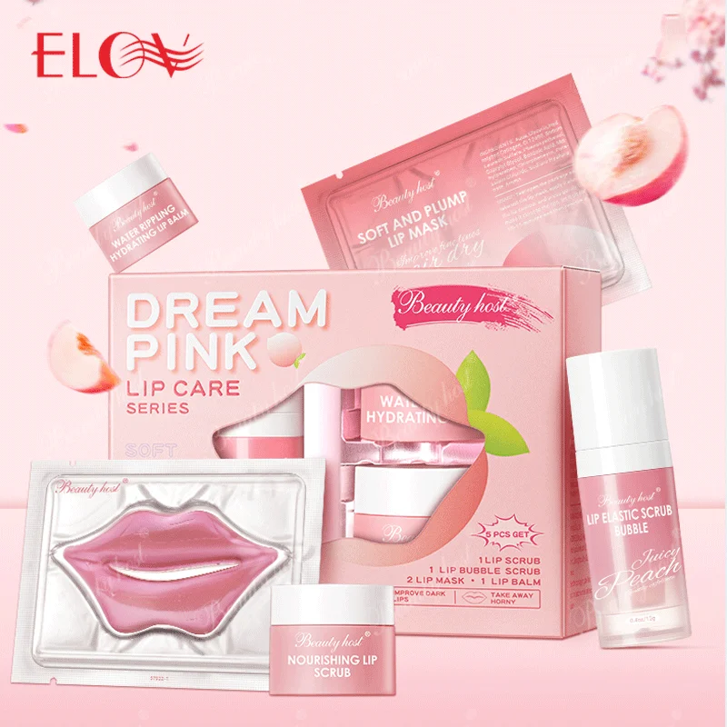 Private Label Organic Fruit Skin Remove Moisturizing Lips Care products Lip Repair Portable 5 Piece Gift Set Lip Care Set
