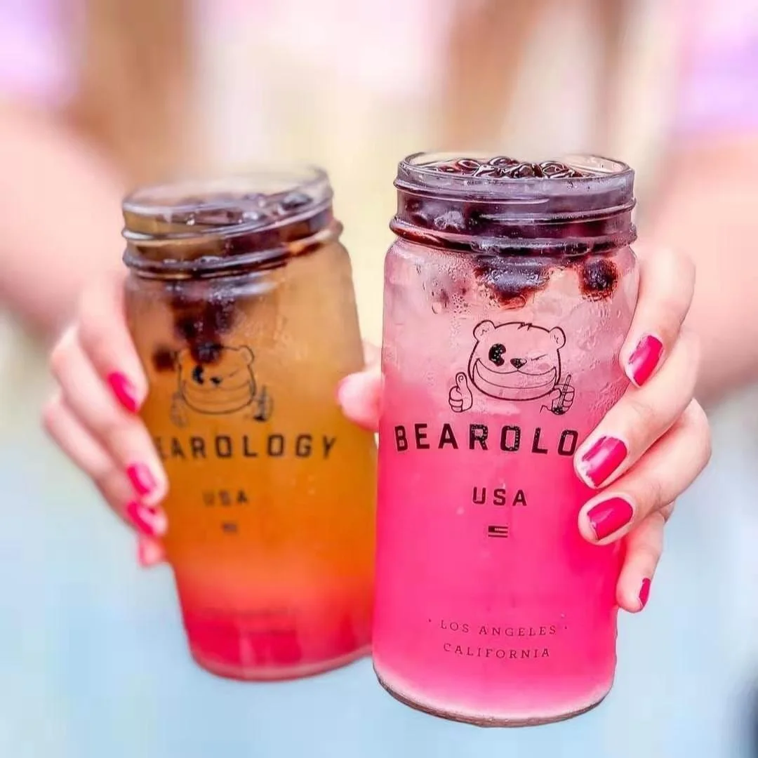 500ml 16oz Custom Logo Printing Glass Boba Mason Jar Fresh Juice Bubble Milk Tea Tumbler Glass Jar with Straw Lid