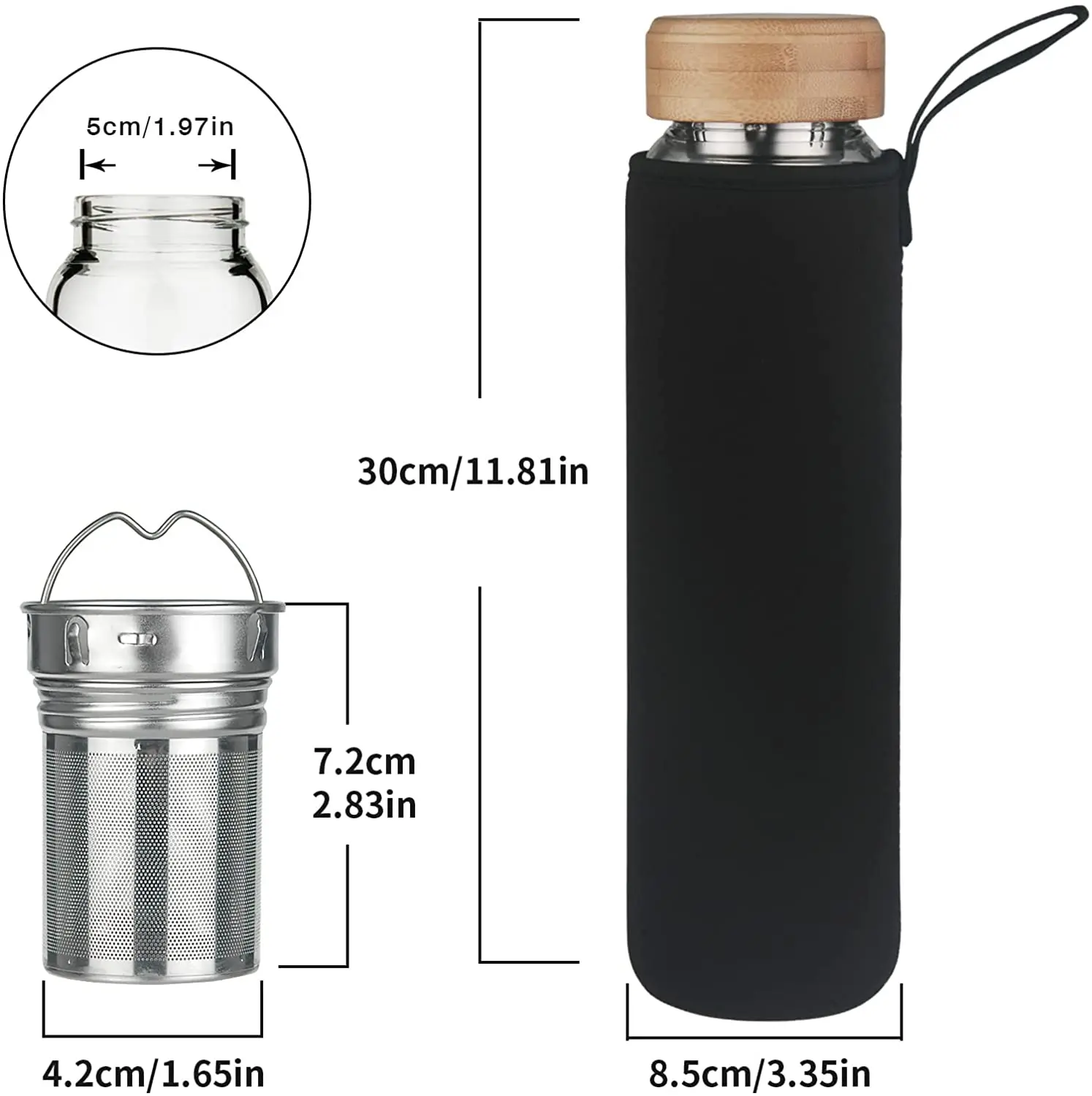 1000ml Borosilicate Glass Sport Water Bottle with Direct Drinking Bamboo Lid Colorful Frosted Logo Design Leakage Proof