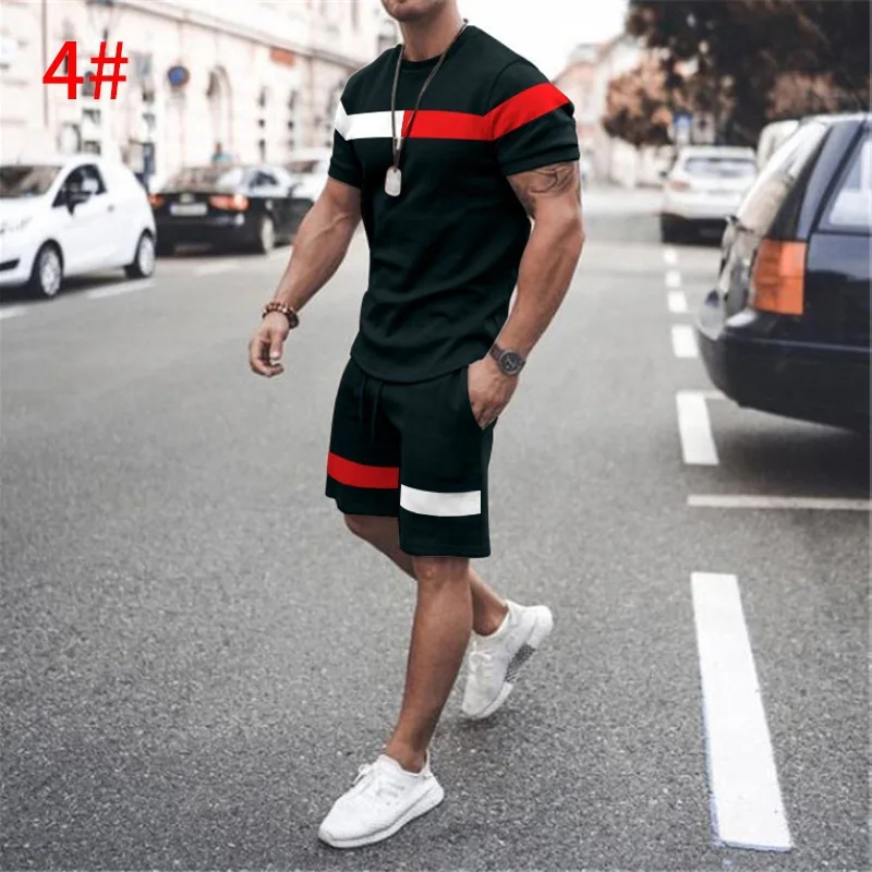 Summer Men Set Fashion Patchwork Shorts Sets 2 Pieces Men Shorts Set