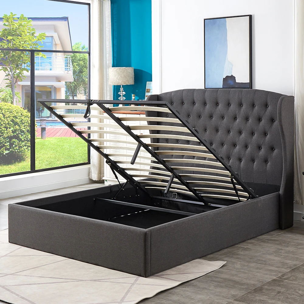 upholstery bed , malaysia furniture , platform tufted bed , Bedroom