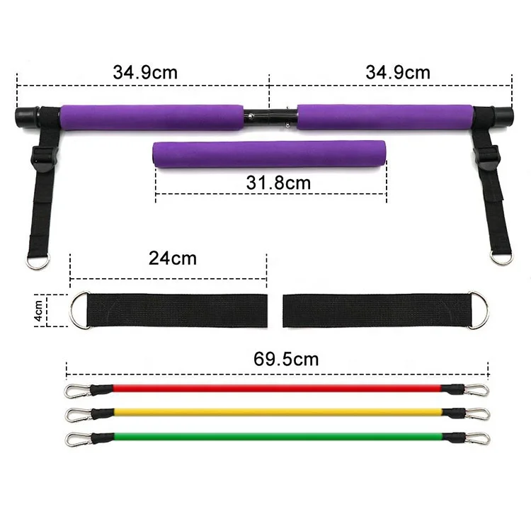 Wholesale 3 Section Portable Pilates Bar Kit Adjustable Exercise Yoga Bar Pilates Stick Kit Set Pilates Bar with Resistance Band