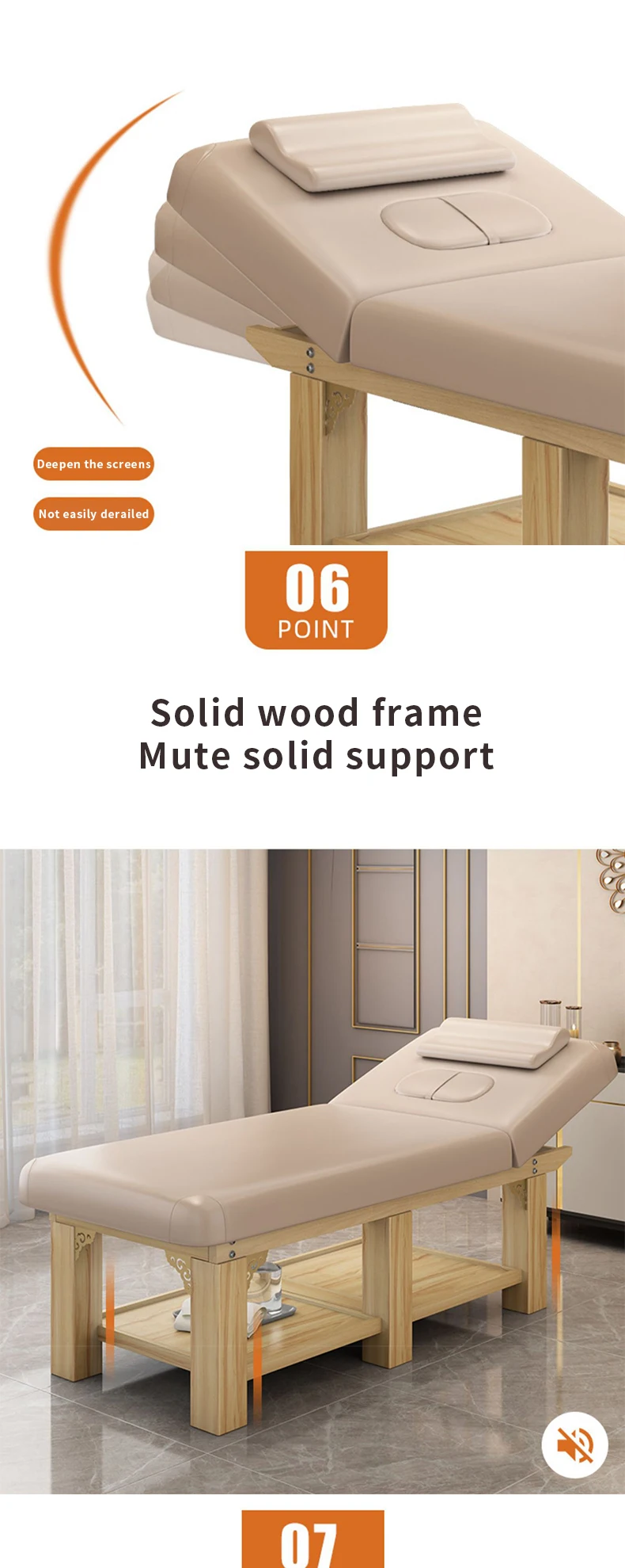 Commercial Furniture Beauty Salon Thai Spa Lash Bed Modern Wooden Facial Bed De Massage Table