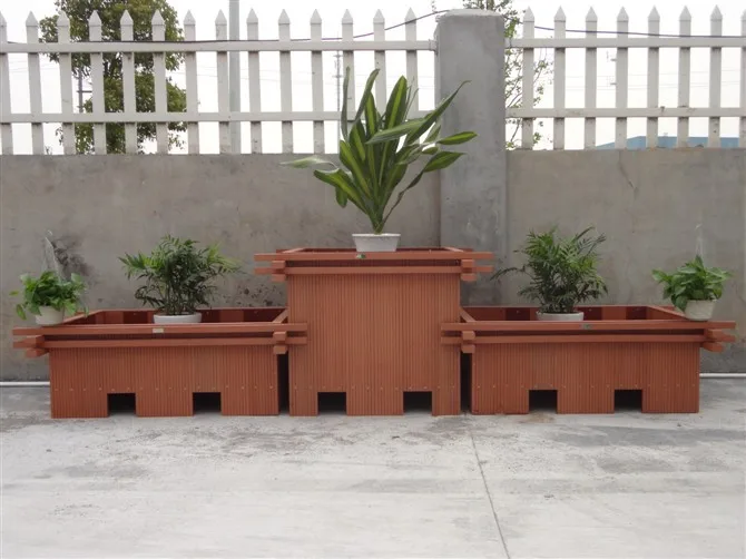 Park garden wpc flower box durable weather-resistant wpc wood outdoor metal steel planter pot garbage box