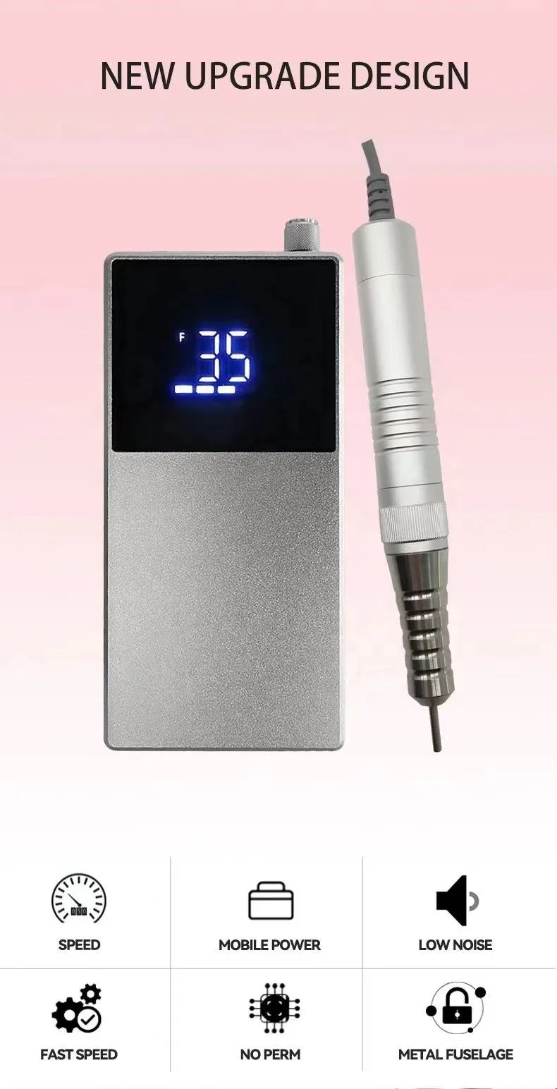 Manicure Pedicure Machine Nail Drill Professional Efile Electric Acrylic Brushless Portable Rechargeable 35000rpm Plastic