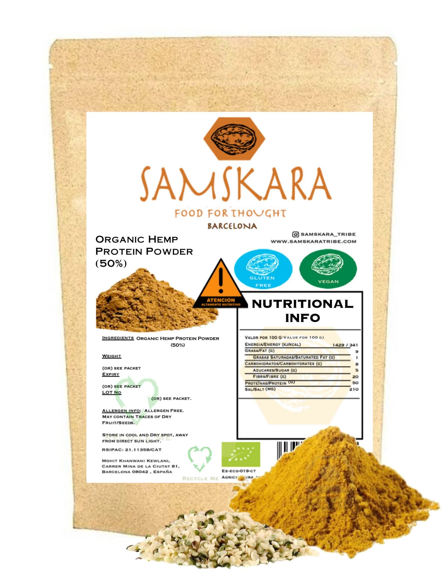 
Packaging EU Origin Samskara Private Label Best Biodegradable Raw Coldpressed Hemp Protein Powder 