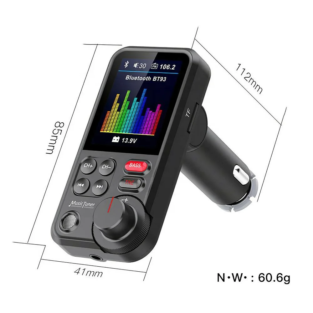 1.8 Color Screen Bluetooth Car Hands Free Calls QC3.0 Charge Bass Sound Music Bluetooth FM Transmitter for car MP3 player